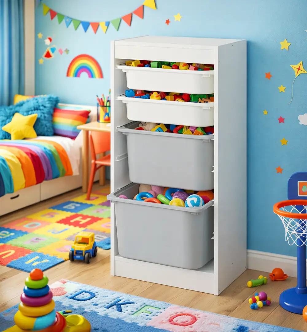 Kids Toy Organiser -  Storage White Detachable Cabinets with Plastic Drawers 