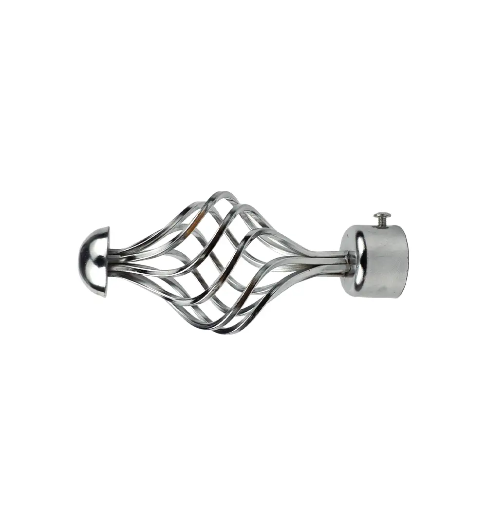 Curtain Rod Finials | Window Curtain Rod End Caps for 1 Inch Rods | Metal Chrome Twisted Cage 5 Curtain Rod Finials