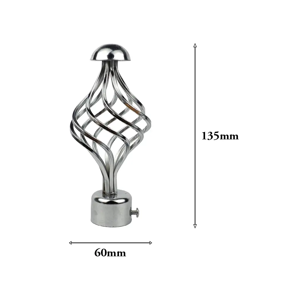 Curtain Rod Finials | Window Curtain Rod End Caps for 1 Inch Rods | Metal Chrome Twisted Cage 10 Curtain Rod Finials